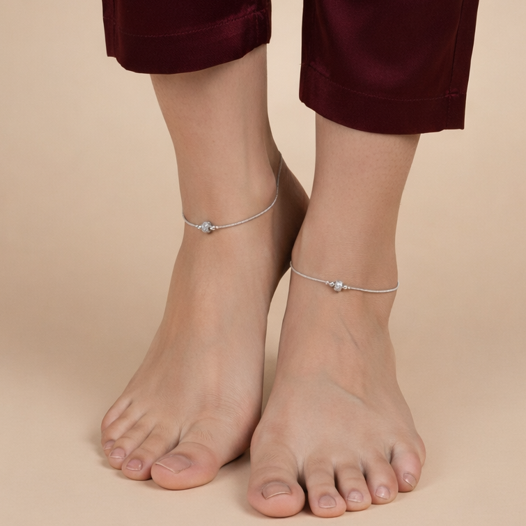 Minimalist Pave-Set Sparkle Silver Anklet - Balaji Jewellers