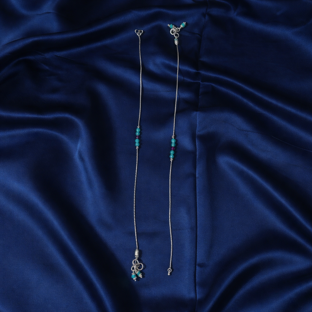 Beaded Anklet with Magenta and Aquamarine Stones - Balaji Jewellers