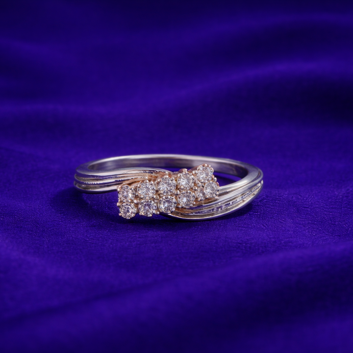 Elegant Two-Tone Diamond Cluster Swirl Ring in Sterling Silver