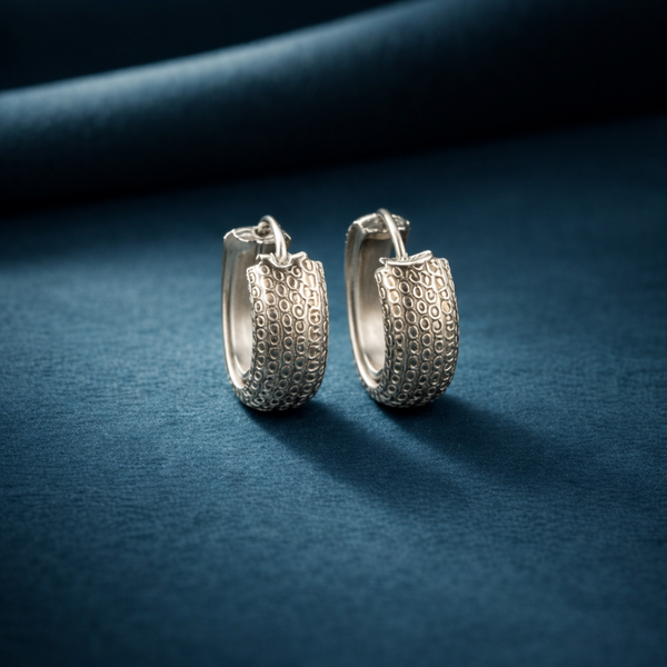 Silver Huggie Hoop Earrings with Unique Texture - Balaji Jewellers
