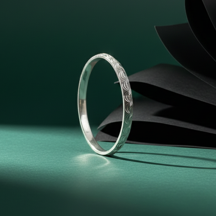 Engraved Sterling Silver Wave Pattern Kada