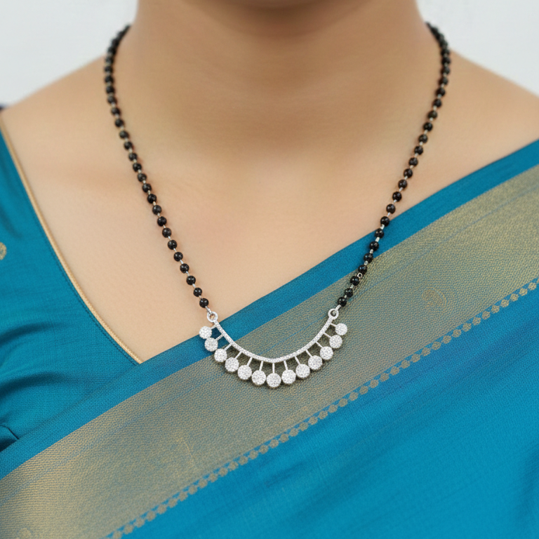 Diamond Mangalsutra in Sterling Silver - Shimmering Crescent Design - Balaji Jewellers