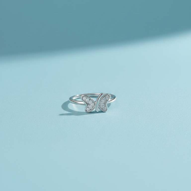 Elegant Silver Butterfly Sparkle Ring