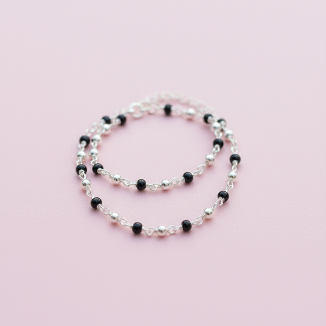 Classic Silver and Black Beaded Baby Bracelets