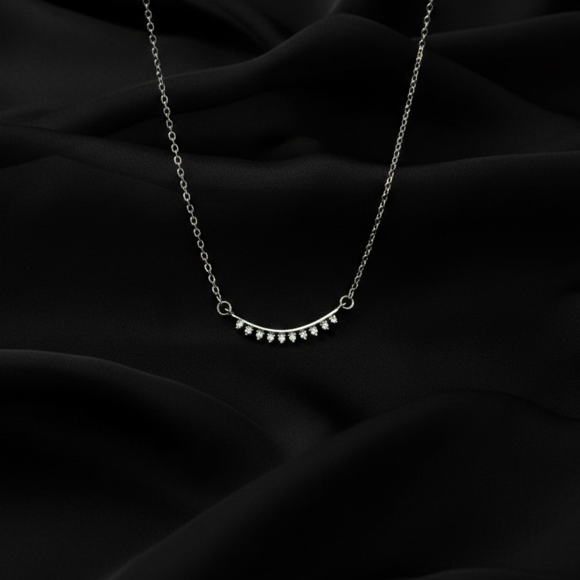 Radiant Crescent Diamond Necklace in 925 Sterling Silver