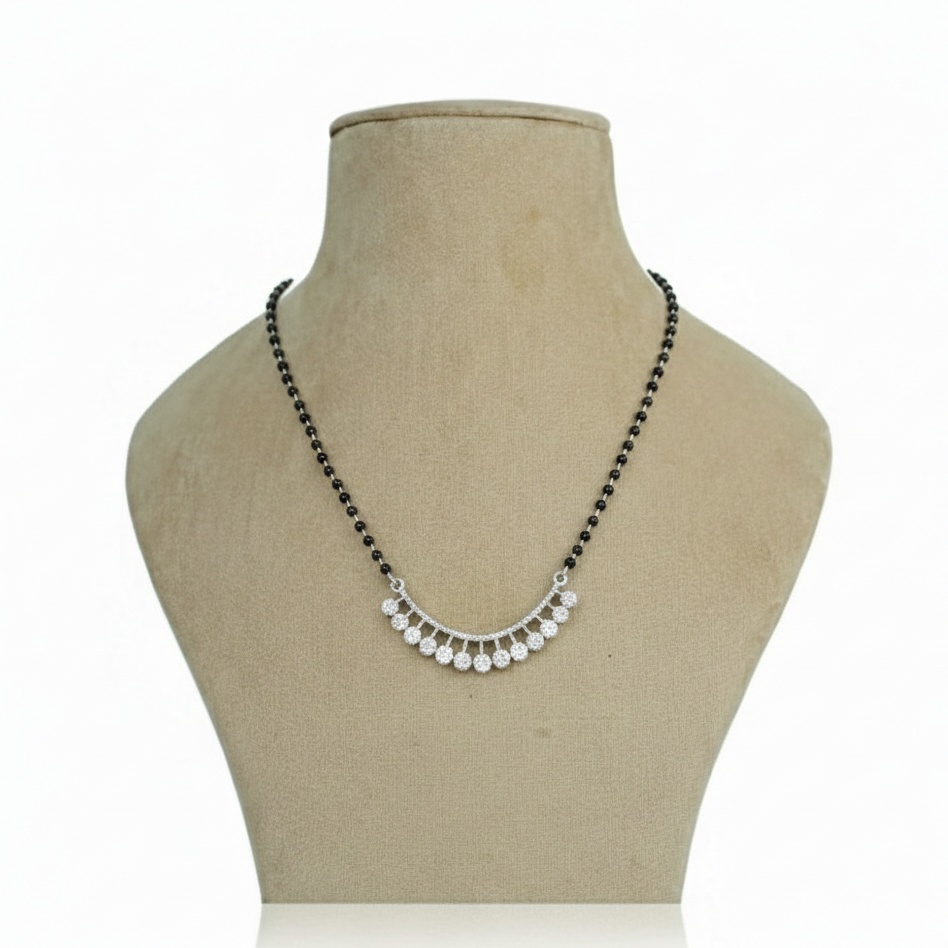 Diamond Mangalsutra in Sterling Silver - Shimmering Crescent Design - Balaji Jewellers