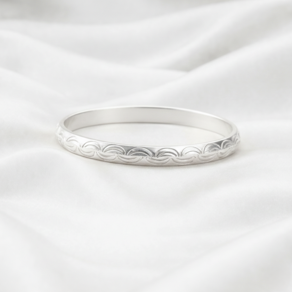 Engraved Sterling Silver Wave Pattern Kada