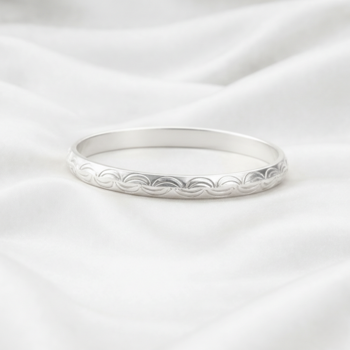 Engraved Sterling Silver Wave Pattern Kada