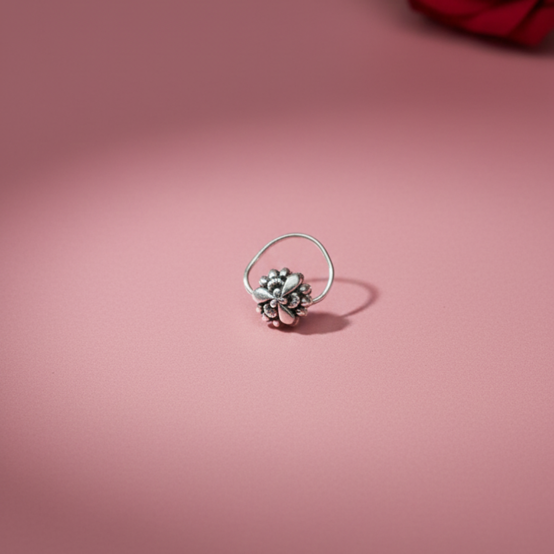 Handcrafted Oxidized Silver Floral Nose Pin