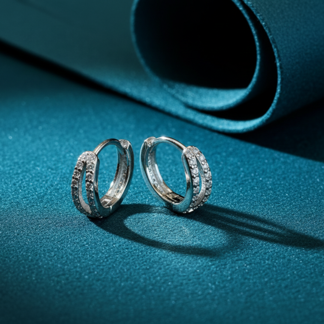 Double Row Diamond Sterling Silver Huggies