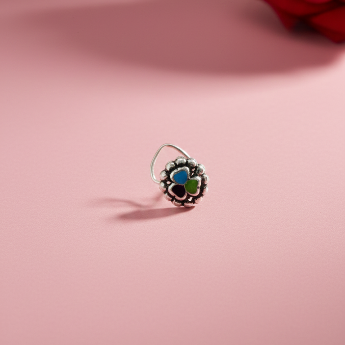 Floral Multi-Color Enamel Silver Nose Pin - Balaji Jewellers