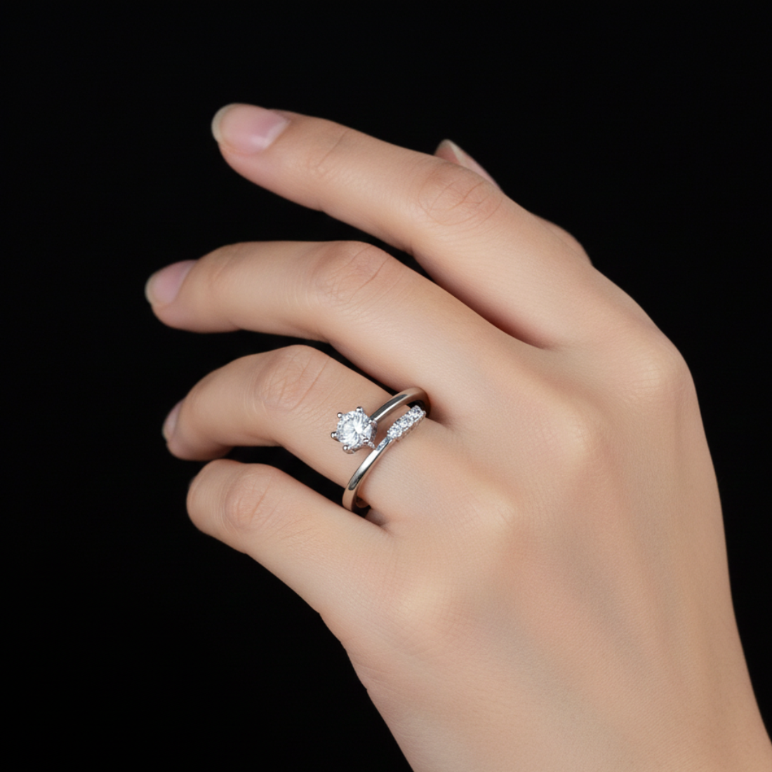 Modern Bypass Ring With Round Center Stone