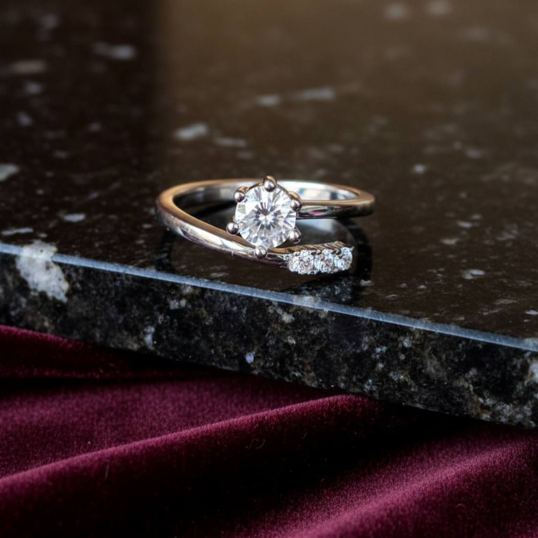 Modern Bypass Ring With Round Center Stone