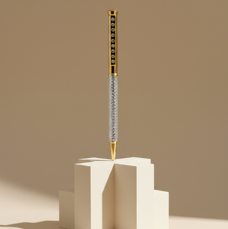 Elite Gold & Silver Diamond-Studded Luxury Ballpoint Pen