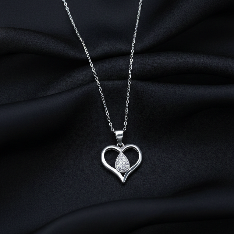 Eternal Heart Teardrop Chain Pendant Sterling Silver & Cubic Zirconia
