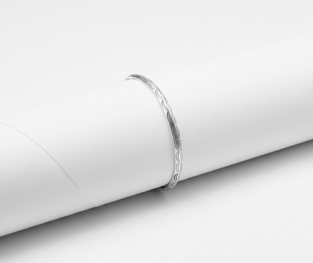 Engraved Sterling Silver Wave Pattern Kada