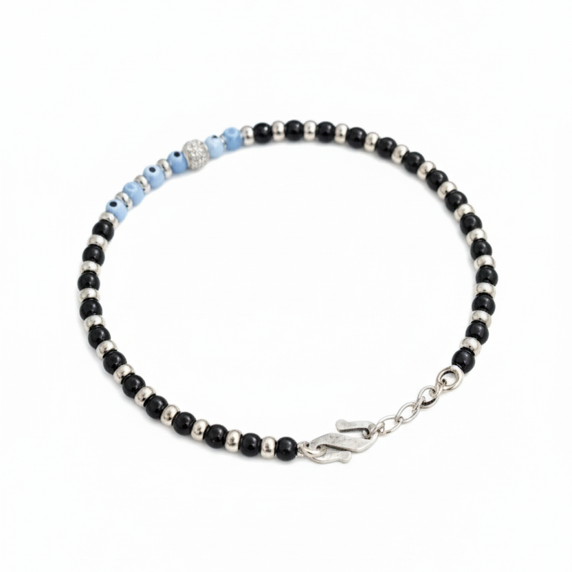 Elegant Evil Eye Beaded Silver Bracelet for Protection