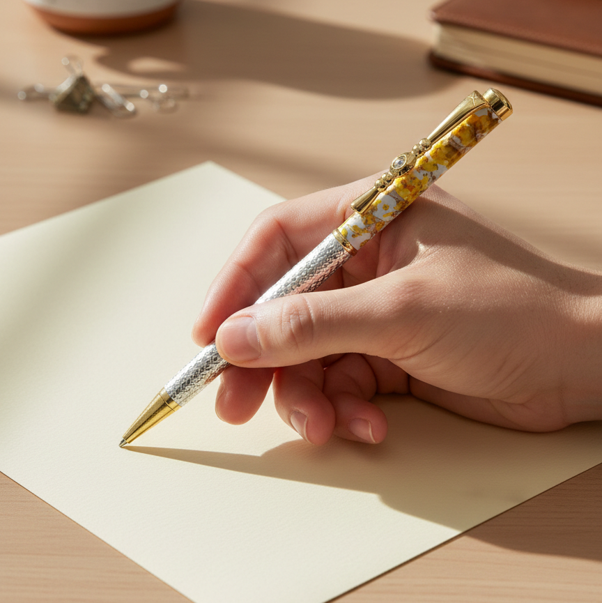 Elegant Handcrafted Silver Floral Embellished Ballpoint Pen