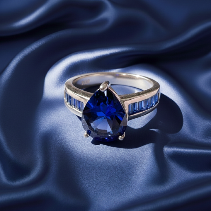 Vibrant Pear Sapphire Silver Ring