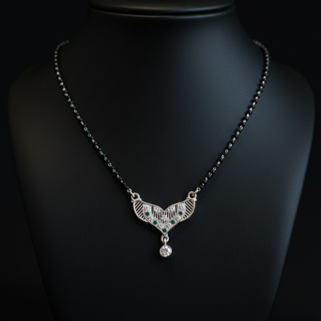 Elegant Silver Emerald Mangalsutra