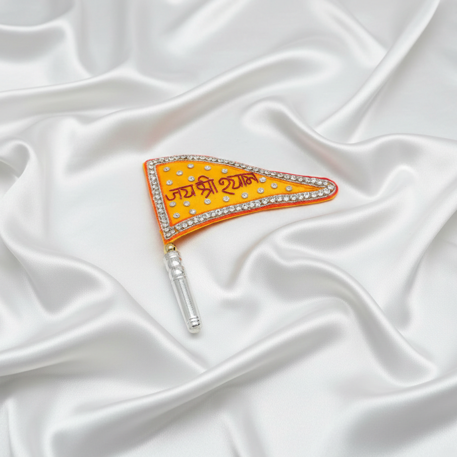 Premium Handcrafted Khatu Shyam Ji Devotional silver Flag