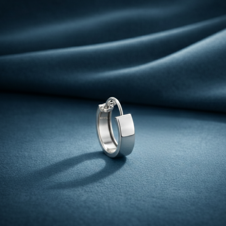 Silver Wide Huggie Hoop Earrings