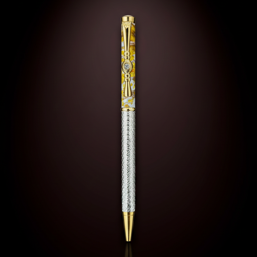 Elegant Handcrafted Silver Floral Embellished Ballpoint Pen