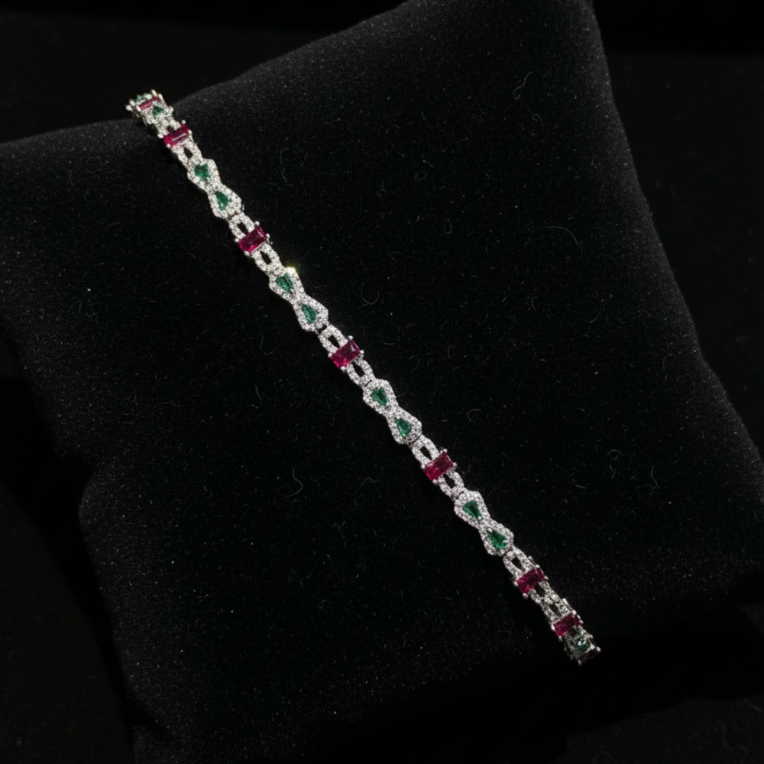 Elegant Ruby and Emerald Diamond Tennis Bracelet