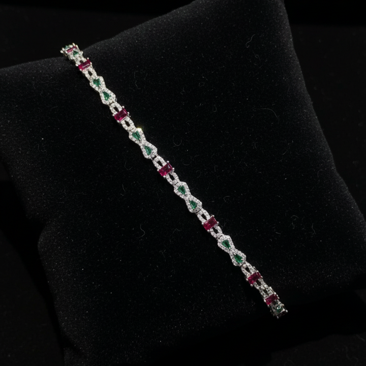 Elegant Ruby and Emerald Diamond Tennis Bracelet