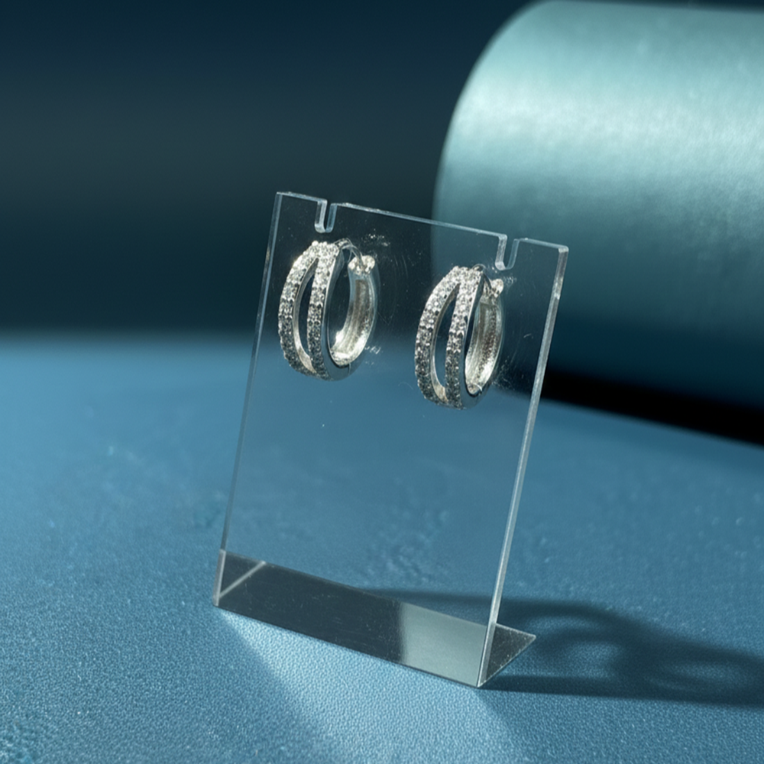 Double Row Diamond Sterling Silver Huggies