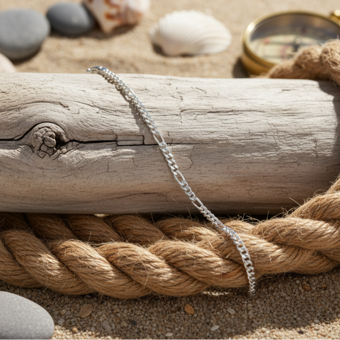 Classic Silver-Toned Figaro Chain Bracelet for Men.