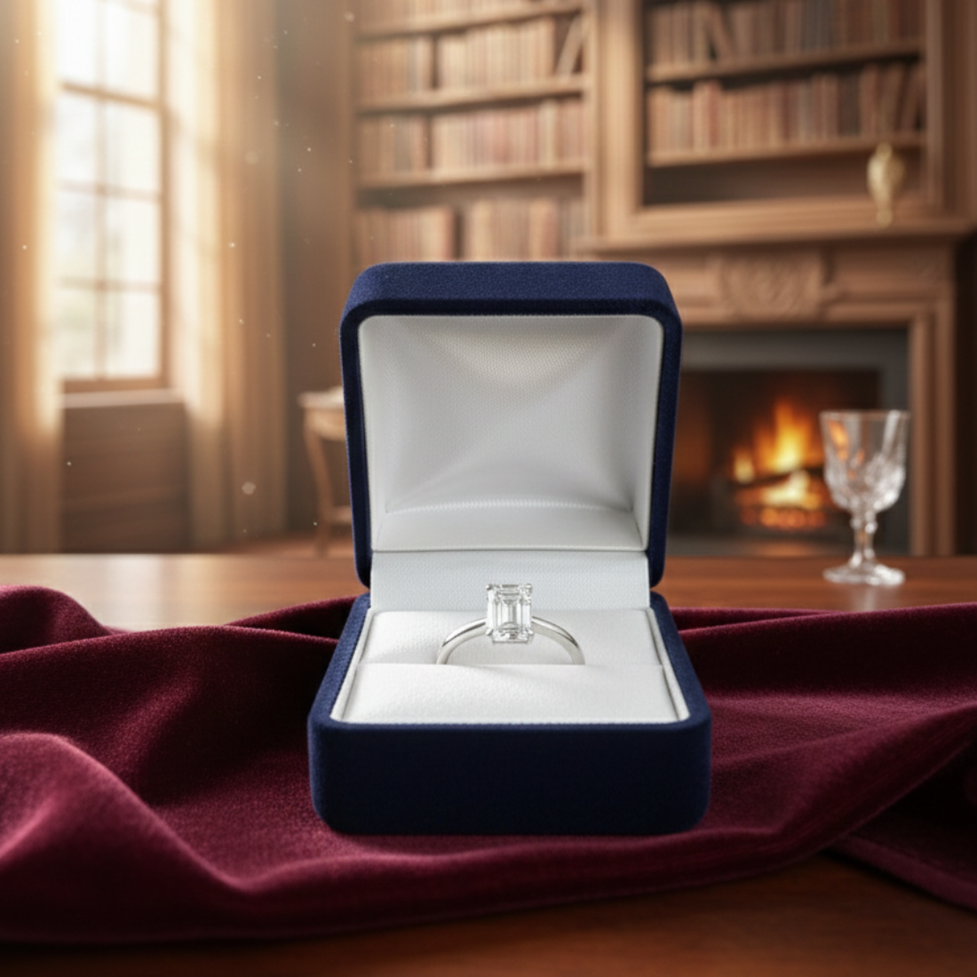 Elegant Solitaire Engagement Ring with a Large Emerald-Cut Diamond.