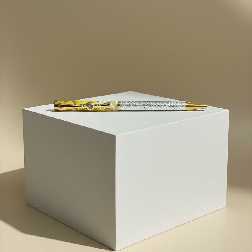 Elegant Handcrafted Silver Floral Embellished Ballpoint Pen