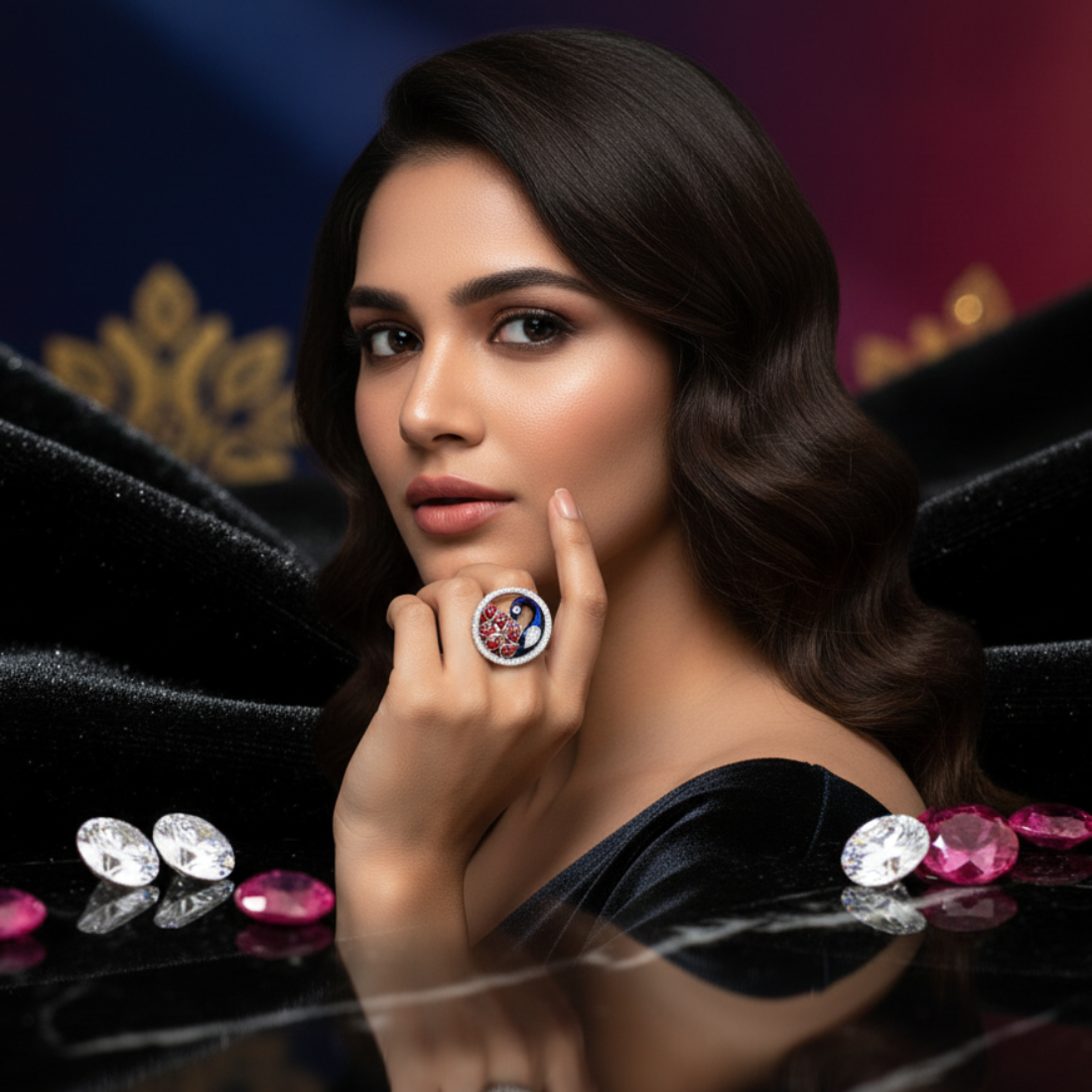 Silver Gorgeous Red Gem Stone Peacock Girls Ring