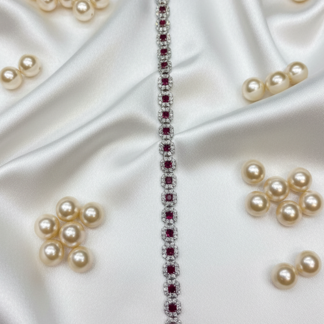 Vibrant Ruby Halo Tennis Bracelet in Sterling Silver