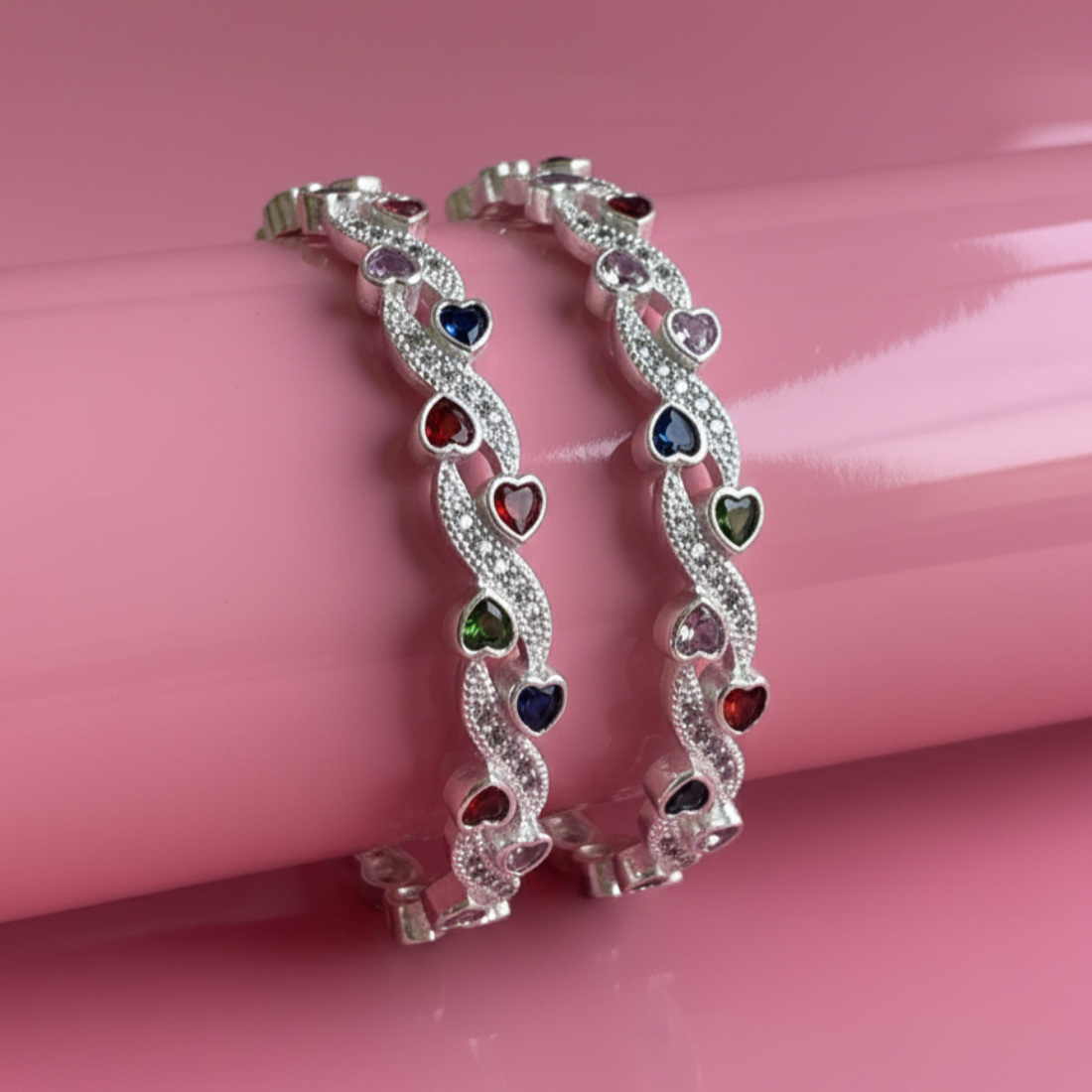 Whimsical Hearts & Zircon Bangle Romantic Sparkle