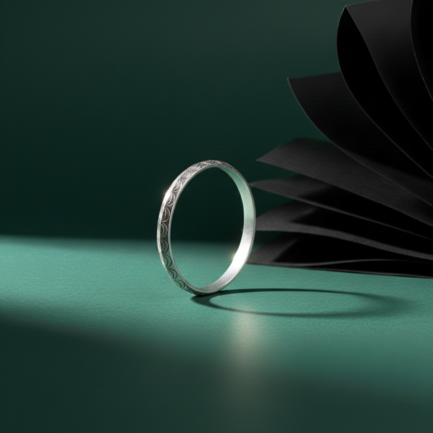 Engraved Sterling Silver Wave Pattern Kada