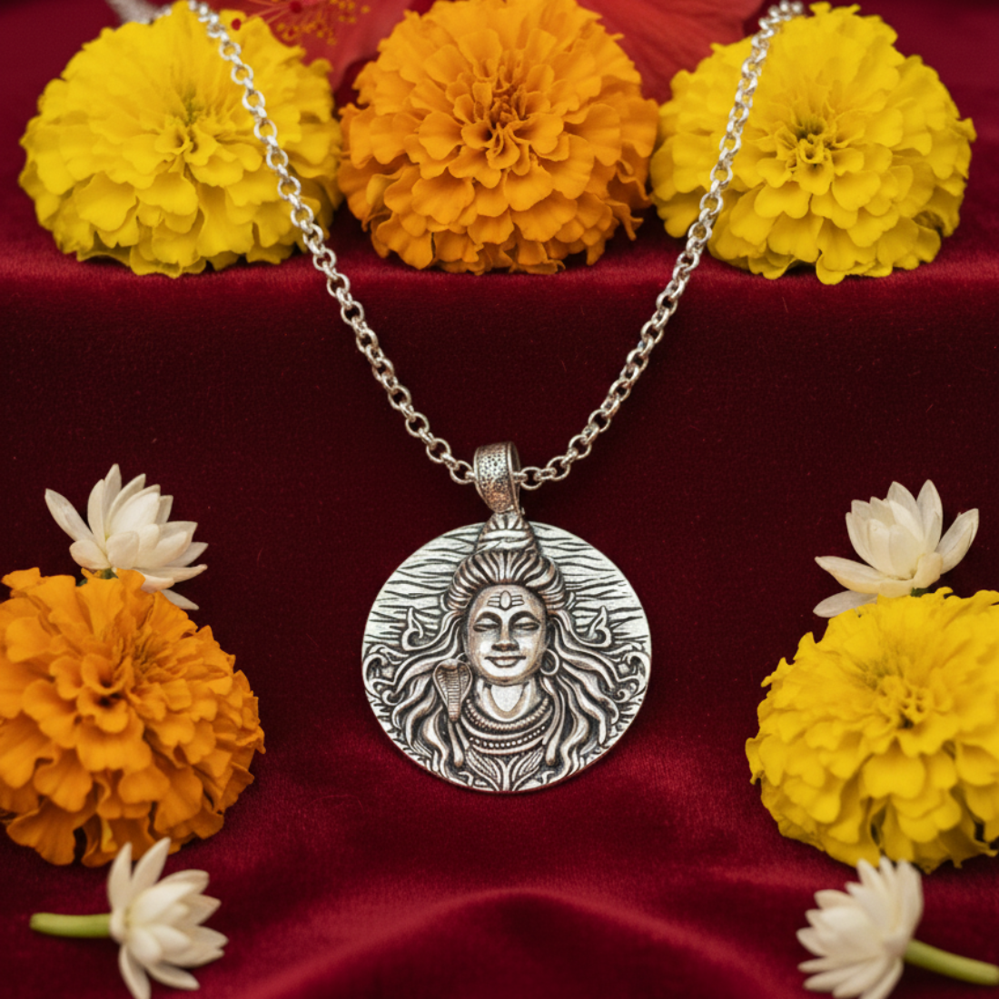 Divine Lord Shiva Face Oxidized Silver Medallion Pendant