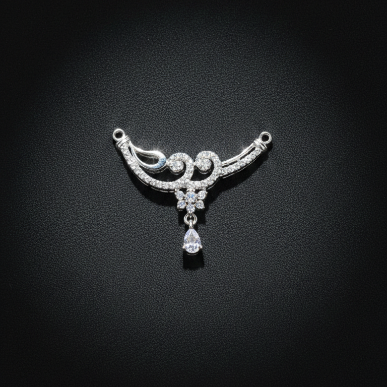 Elegant Diamond-Studded Silver Mangalsutra with Teardrop Pendant