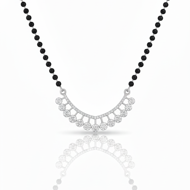 Diamond Mangalsutra in Sterling Silver - Shimmering Crescent Design - Balaji Jewellers