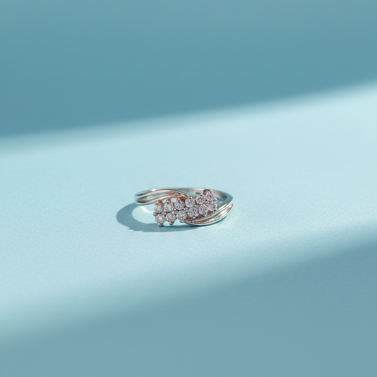 Elegant Two-Tone Diamond Cluster Swirl Ring in Sterling Silver