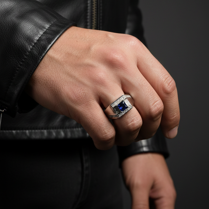 Modern Geometric Blue Sapphire Signet Ring
