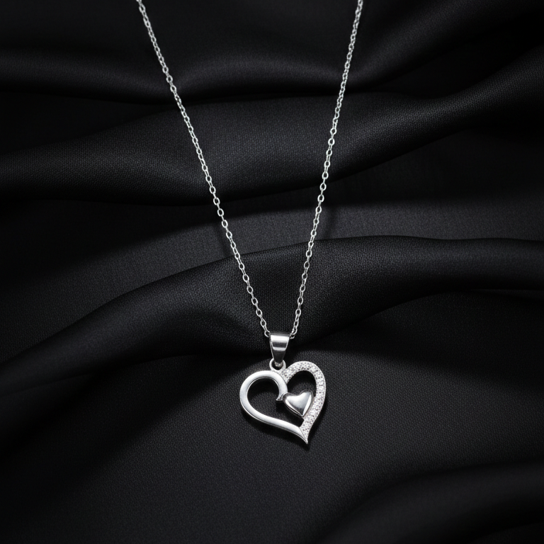 Eternal Love Sterling Silver Double Heart Chain Pendant