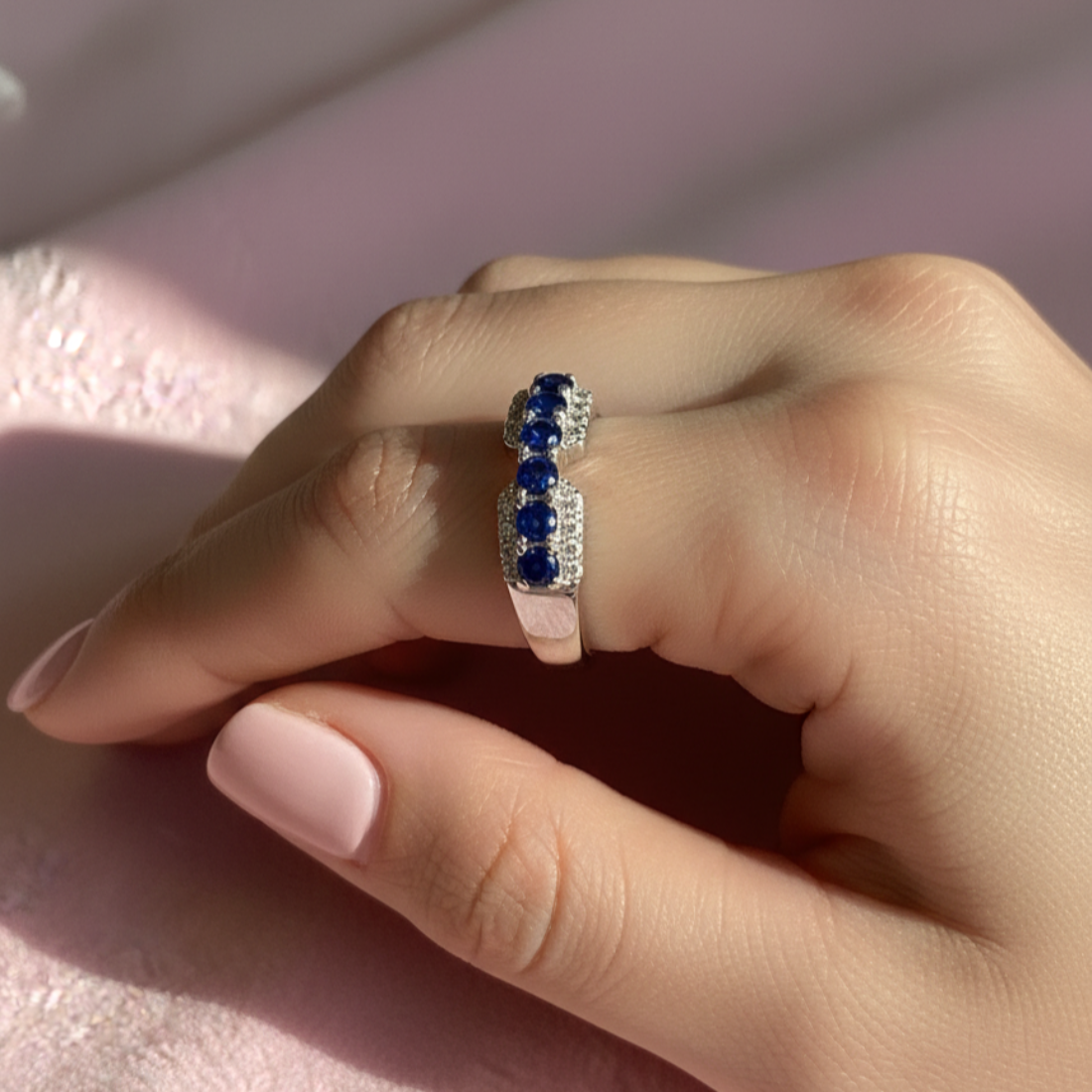 Sterling Silver Blue Sapphire Open Ring