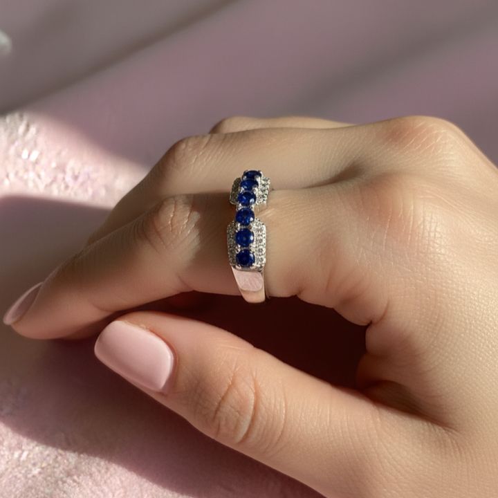 Sterling Silver Blue Sapphire Open Ring