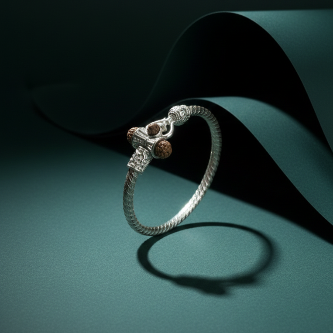 Striking Silver Kada Geometric Chevron Pattern