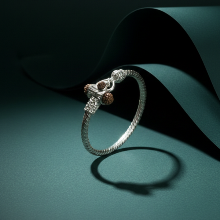 Striking Silver Kada Geometric Chevron Pattern