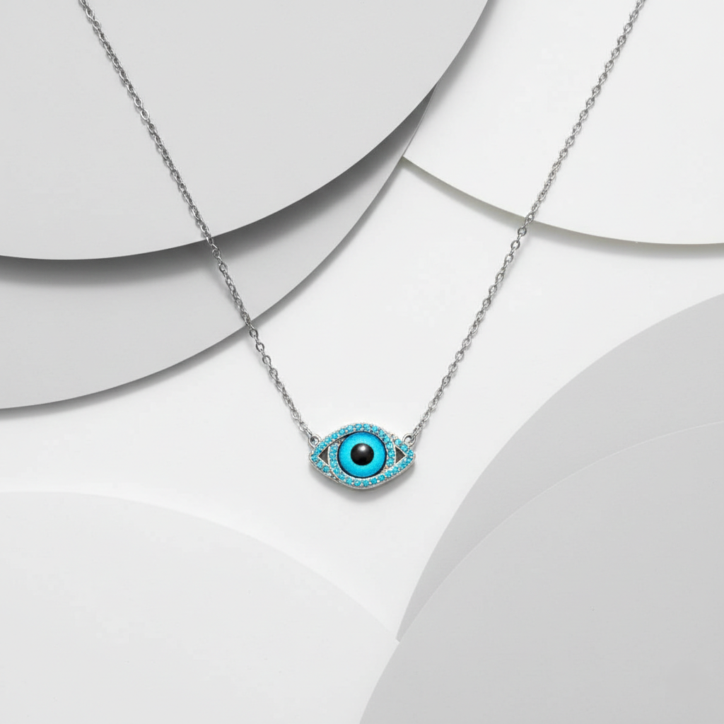 Evil Eye Turquoise Zirconia Pendant Sterling Silver Necklace