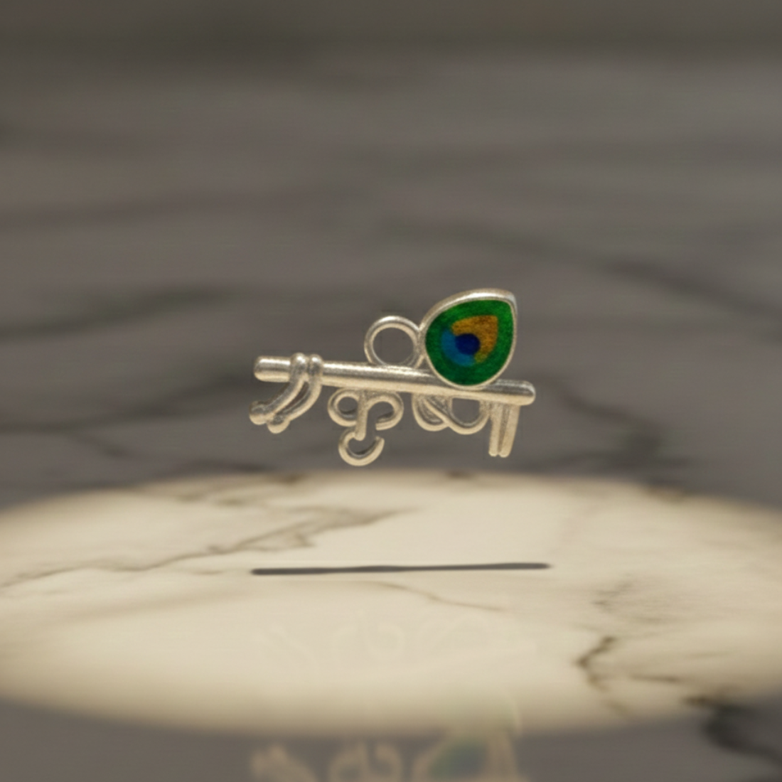 Sterling Silver Krishna Flute and Peacock Feather Devotional Pendant