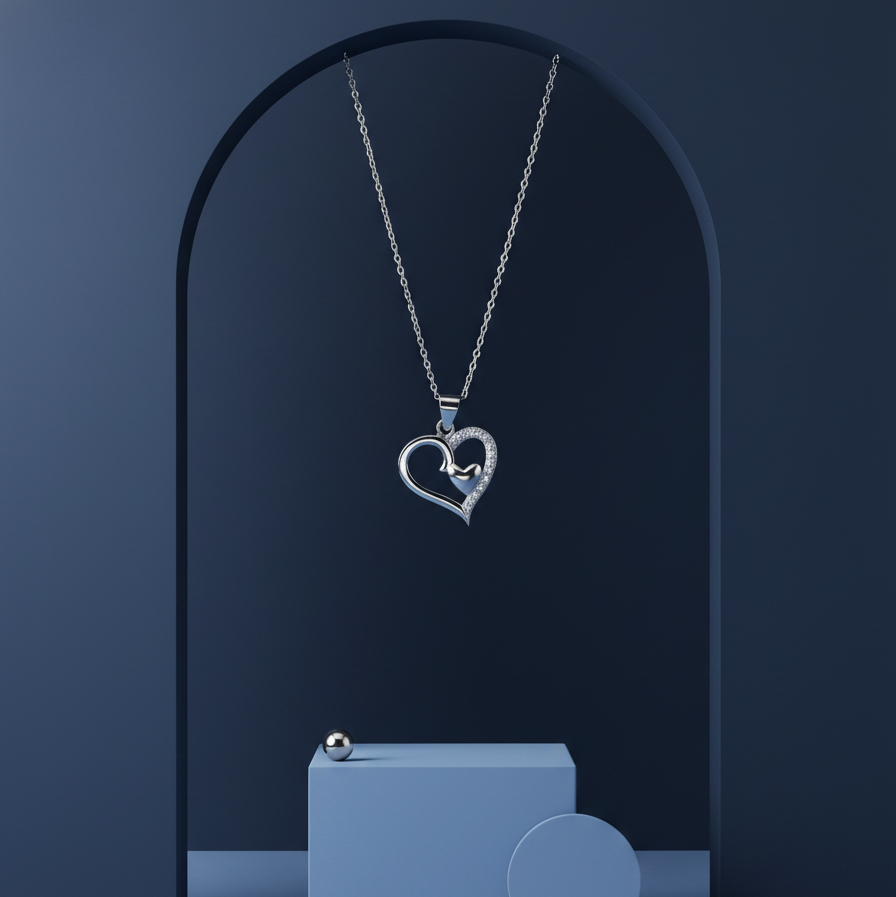 Eternal Love Sterling Silver Double Heart Chain Pendant